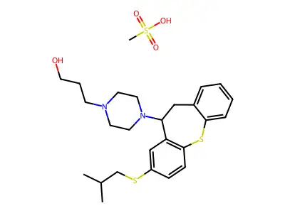 1-Piperazinepropanol, 4-(10,11-dihydro-8-((2-methylpropyl)thio)dibenzo(b,f)thiepin-10-yl)-, monomethanesulfonate structure