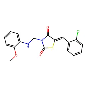 (5E)-5-[(2-chlorophenyl)methylidene]-3-[(2-methoxyanilino)methyl]-1,3-thiazolidine-2,4-dione structure