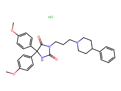 2,4-Imidazolidinedione, 5,5-bis(4-methoxyphenyl)-3-(3-(4-phenyl-1-piperidinyl)propyl)-, monohydrochloride structure