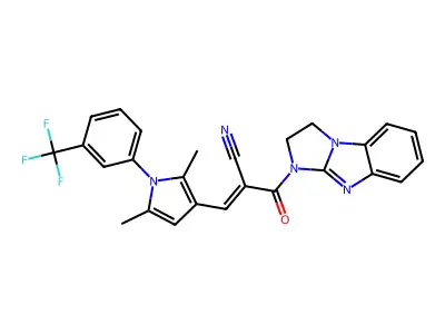 (E)-2-(1,2-dihydroimidazo[1,2-a]benzimidazole-3-carbonyl)-3-[2,5-dimethyl-1-[3-(trifluoromethyl)phenyl]pyrrol-3-yl]prop-2-enenitrile structure