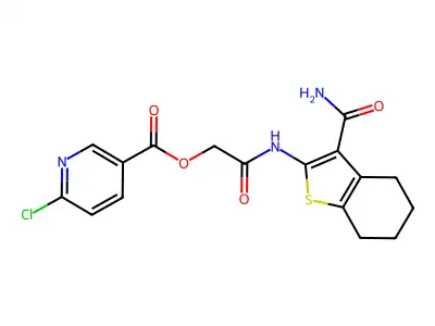 [(3-carbamoyl-4,5,6,7-tetrahydro-1-benzothiophen-2-yl)carbamoyl]methyl 6-chloropyridine-3-carboxylate structure