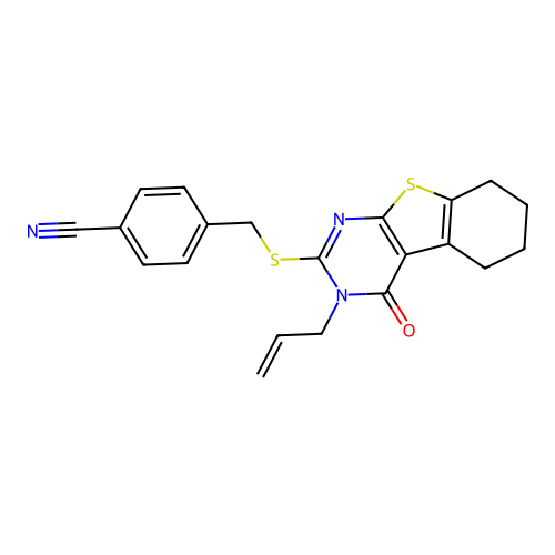 4-(((3-allyl-4-oxo-3,4,5,6,7,8-hexahydrobenzo[4,5]thieno[2,3-d]pyrimidin-2-yl)thio)methyl)benzonitrile structure