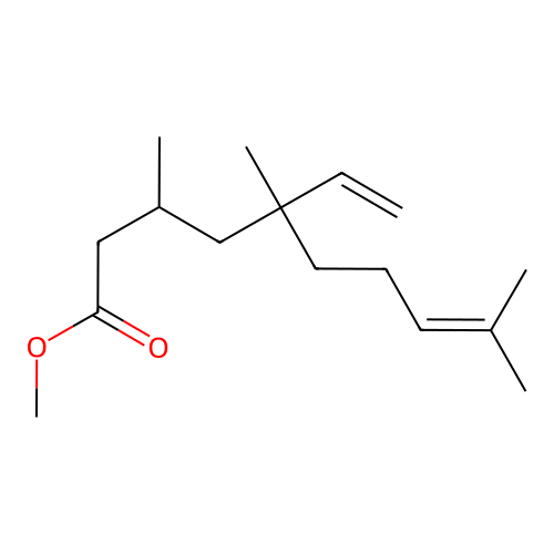 8-Decenoic acid, 5-ethenyl-3,5,9-trimethyl-, methyl ester structure