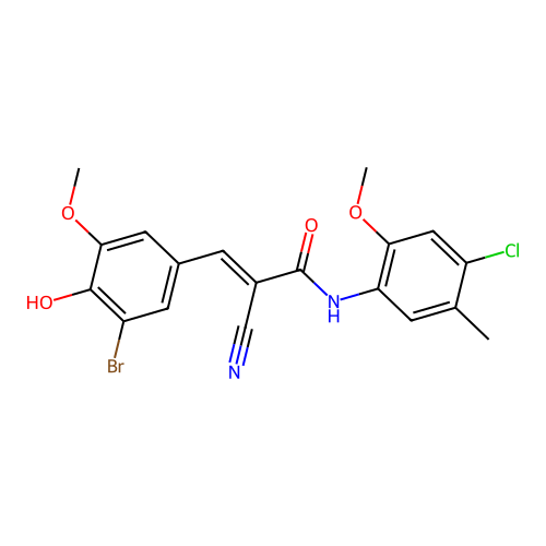 (E)-3-(3-bromo-4-hydroxy-5-methoxyphenyl)-N-(4-chloro-2-methoxy-5-methylphenyl)-2-cyanoprop-2-enamide structure