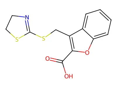3-[(4,5-Dihydro-1,3-thiazol-2-ylsulfanyl)methyl]-1-benzofuran-2-carboxylic acid structure