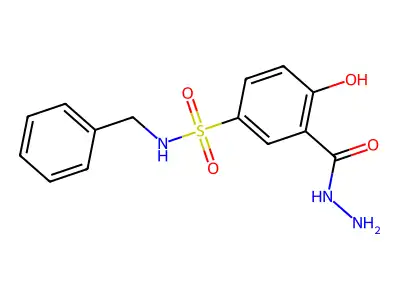 N-benzyl-3-(hydrazinecarbonyl)-4-hydroxybenzene-1-sulfonamide structure