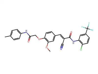 (E)-N-[2-chloro-5-(trifluoromethyl)phenyl]-2-cyano-3-[3-methoxy-4-[2-(4-methylanilino)-2-oxoethoxy]phenyl]prop-2-enamide structure