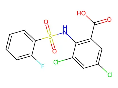 3,5-dichloro-2-[(2-fluorophenyl)sulfonylamino]benzoic Acid structure
