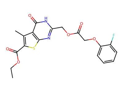 Ethyl 2-[[[2-(2-fluorophenoxy)acetyl]oxy]methyl]-1,4-dihydro-5-methyl-4-oxothieno[2,3-d]pyrimidine-6-carboxylate structure