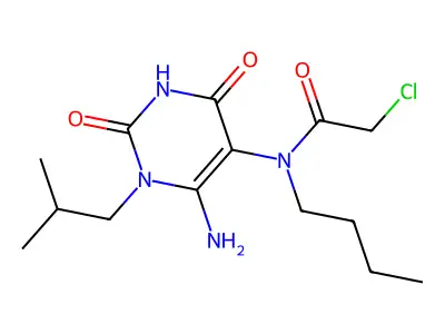 N-[6-amino-1-(2-methylpropyl)-2,4-dioxo-1,2,3,4-tetrahydropyrimidin-5-yl]-N-butyl-2-chloroacetamide structure
