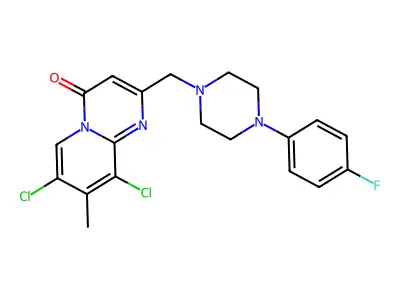 7,9-dichloro-2-[[4-(4-fluorophenyl)piperazin-1-yl]methyl]-8-methylpyrido[1,2-a]pyrimidin-4-one structure
