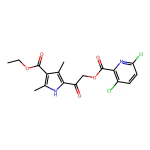 2-[4-(ethoxycarbonyl)-3,5-dimethyl-1H-pyrrol-2-yl]-2-oxoethyl 3,6-dichloropyridine-2-carboxylate structure