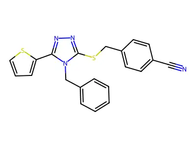 4-({[4-benzyl-5-(thiophen-2-yl)-4H-1,2,4-triazol-3-yl]sulfanyl}methyl)benzonitrile structure
