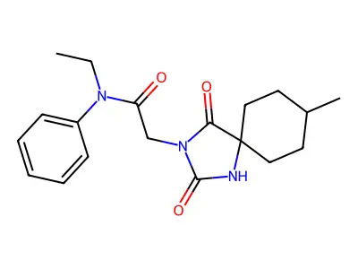 N-ethyl-2-(8-methyl-2,4-dioxo-1,3-diazaspiro[4.5]dec-3-yl)-N-phenylacetamide structure
