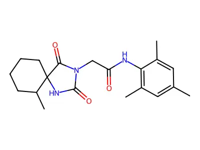 N-mesityl-2-(6-methyl-2,4-dioxo-1,3-diazaspiro[4.5]decan-3-yl)acetamide structure