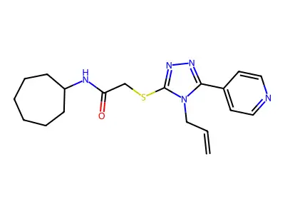 N-cycloheptyl-2-[(4-prop-2-enyl-5-pyridin-4-yl-1,2,4-triazol-3-yl)sulfanyl]acetamide structure