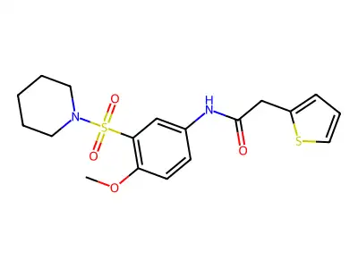 N-(4-methoxy-3-piperidin-1-ylsulfonylphenyl)-2-thiophen-2-ylacetamide structure