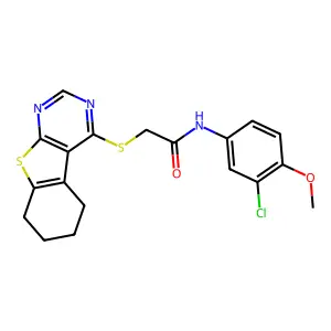 N-(3-chloro-4-methoxyphenyl)-2-(5,6,7,8-tetrahydro[1]benzothieno[2,3-d]pyrimidin-4-ylsulfanyl)acetamide structure