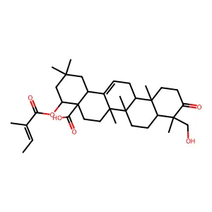 23-Hydroxy-22-[(2-methylbut-2-enoyl)oxy]-3-oxoolean-12-en-28-oic acid structure