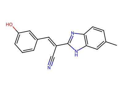 (E)-3-(3-hydroxyphenyl)-2-(6-methyl-1H-benzimidazol-2-yl)prop-2-enenitrile structure
