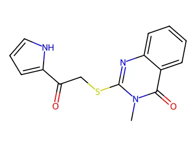 3-methyl-2-[2-oxo-2-(1H-pyrrol-2-yl)ethyl]sulfanylquinazolin-4-one structure