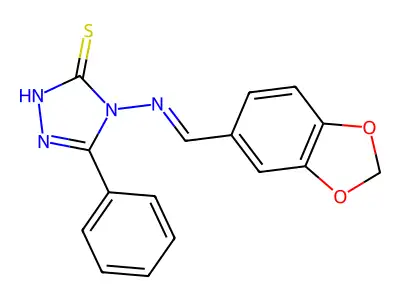 4-[(E)-1,3-benzodioxol-5-ylmethylideneamino]-3-phenyl-1H-1,2,4-triazole-5-thione structure