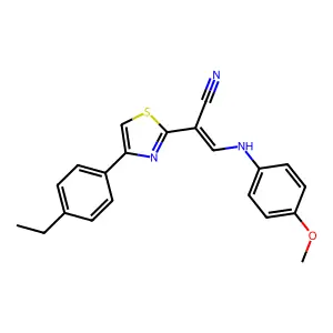 (E)-2-[4-(4-ethylphenyl)-1,3-thiazol-2-yl]-3-(4-methoxyanilino)prop-2-enenitrile structure