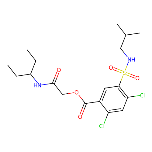 [2-oxo-2-(pentan-3-ylamino)ethyl] 2,4-dichloro-5-(2-methylpropylsulfamoyl)benzoate structure