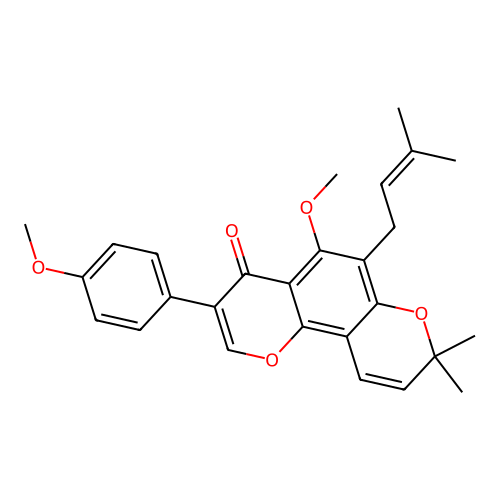 5-methoxy-3-(4-methoxyphenyl)-8,8-dimethyl-6-(3-methylbut-2-en-1-yl)-4h,8h-pyrano[2,3-f]chromen-4-one structure