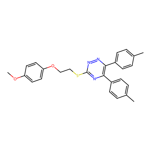 3-[2-(4-Methoxyphenoxy)ethylsulfanyl]-5,6-bis(4-methylphenyl)-1,2,4-triazine structure