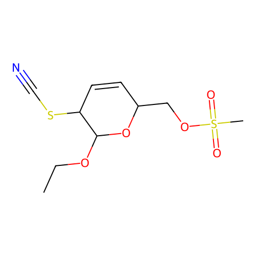 Thiocyanic acid, 2-ethoxy-3,6-dihydro-6-[[(methylsulfonyl)oxy]methyl]-2H-pyran-3-yl ester structure