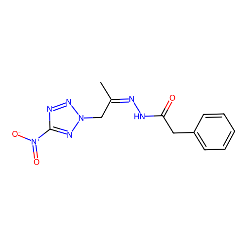 N-[1-(5-nitrotetrazol-2-yl)propan-2-ylideneamino]-2-phenylacetamide structure