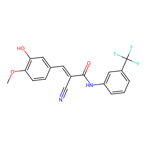(E)-2-cyano-3-(3-hydroxy-4-methoxyphenyl)-N-[3-(trifluoromethyl)phenyl]prop-2-enamide structure