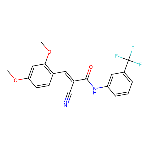(2E)-2-cyano-3-(2,4-dimethoxyphenyl)-N-[3-(trifluoromethyl)phenyl]acrylamide structure