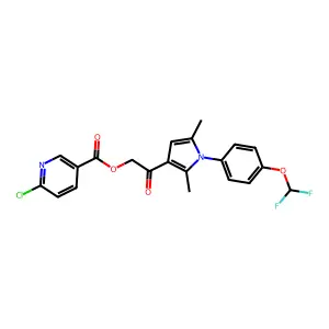 [2-[1-[4-(difluoromethoxy)phenyl]-2,5-dimethylpyrrol-3-yl]-2-oxoethyl] 6-chloropyridine-3-carboxylate structure