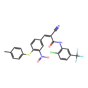 (E)-N-[2-chloro-5-(trifluoromethyl)phenyl]-2-cyano-3-[4-(4-methylphenyl)sulfanyl-3-nitrophenyl]prop-2-enamide structure