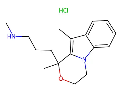 1H-(1,4)Oxazino(4,3-a)indole, 3,4-dihydro-1,10-dimethyl-1-((3-methylamino)propyl)-, hydrochloride structure