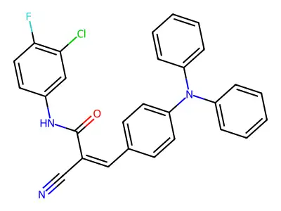 N-(3-chloro-4-fluorophenyl)-2-cyano-3-[4-(diphenylamino)phenyl]prop-2-enamide structure