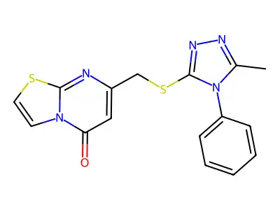 7-[(5-methyl-4-phenyl-1,2,4-triazol-3-yl)sulfanylmethyl]-[1,3]thiazolo[3,2-a]pyrimidin-5-one structure