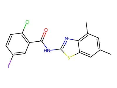2-chloro-N-(4,6-dimethyl-1,3-benzothiazol-2-yl)-5-iodobenzamide structure