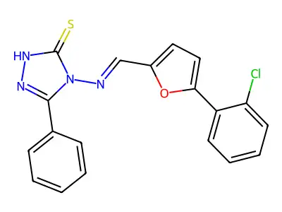 4-({[5-(2-chlorophenyl)-2-furyl]methylene}amino)-5-phenyl-4H-1,2,4-triazol-3-yl hydrosulfide structure