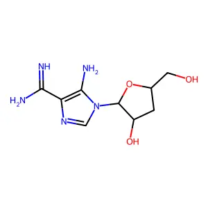2-[4-(Diaminomethylidene)-5-iminoimidazol-1-yl]-5-(hydroxymethyl)oxolan-3-ol structure