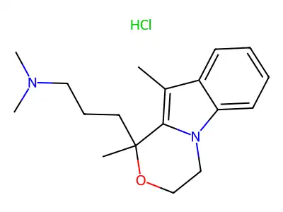 1H-(1,4)Oxazino(4,3-a)indole, 3,4-dihydro-1,10-dimethyl-1-((3-dimethylamino)propyl)-, hydrochloride structure