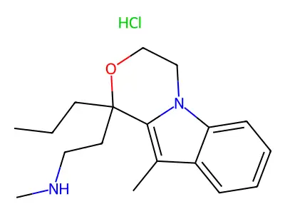 1H-(1,4)Oxazino(4,3-a)indole, 3,4-dihydro-10-methyl-1-((2-methylamino)ethyl)-1-propyl-, hydrochloride structure
