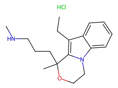 1H-(1,4)Oxazino(4,3-a)indole, 3,4-dihydro-10-ethyl-1-methyl-1-((2-methylamino)propyl)-, hydrochloride structure