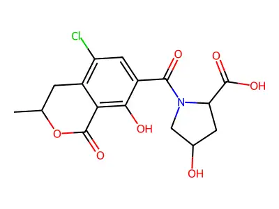 1-((5-Chloro-8-hydroxy-3-methyl-1-oxo-7-isochromanyl)carbonyl)-4-hydroxyproline structure