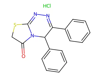 4H-Thiazolo(2,3-c)-as-triazine-6-one, 6,7-dihydro-3,4-diphenyl-, hydrochloride structure