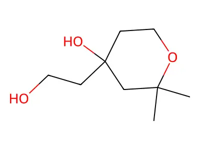 4-(2-hydroxyethyl)-2,2-dimethyltetrahydro-2H-pyran-4-ol structure