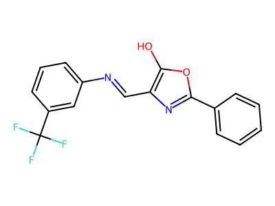 2-Phenyl-4-[[3-(trifluoromethyl)phenyl]iminomethyl]-1,3-oxazol-5-ol structure