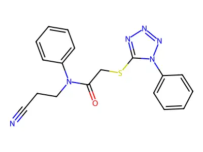 N-(2-cyanoethyl)-N-phenyl-2-(1-phenyltetrazol-5-yl)sulfanylacetamide structure